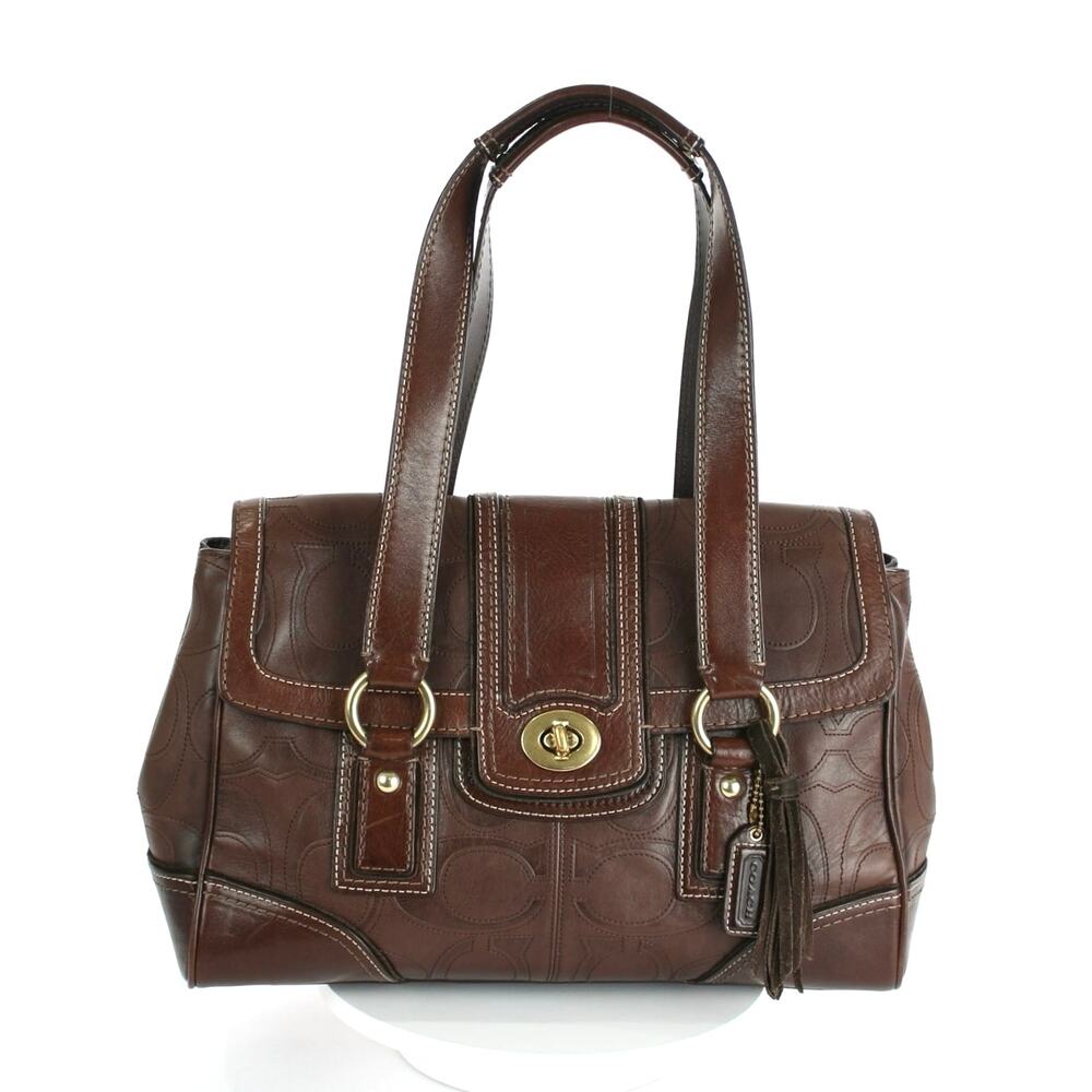 Coach Y2K Hampton Brown Leather Turnlock Top Handle Bag
